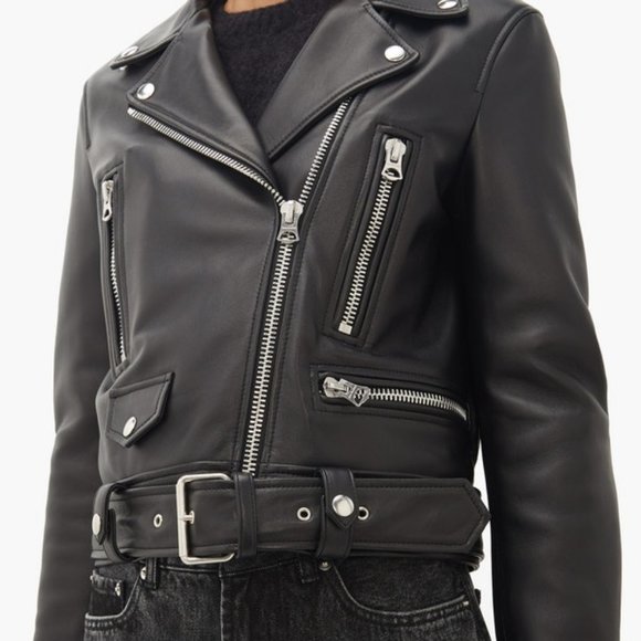 Acne Mock Black Leather Biker Jacket - Picture 8 of 8
